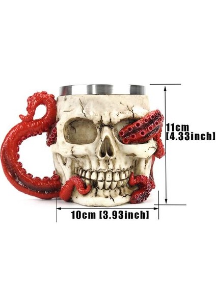 Kafatası Kupa Ahtapot Kafatası Tankard 304 Paslanmaz Çelik Iç Çay Kahve Bira Kupalar Kupası En Iyi Cadılar Bayramı Doğum Günü Hediyesi 400ML | Kupalar (Kırmızı) (Yurt Dışından) fiyatları