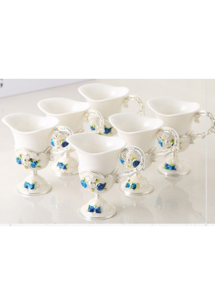 1 Adet 50 ml Retro Seramik ve Metal Shot Fincan Sanat Kolu ile Votka Viski Sake Shocu Kupası Dekorasyon Şarap Seti Olarak Kullanılabilir | Gravür (Gümüş Bahçe) (Yurt Dışından)