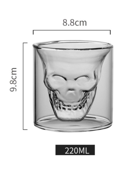 1 Adet 220 ml Çoklu Kapasiteli Çift Şeffaf Kafatası Kahve Fincanı Kristal Cam Viski Vodka Bar Kulübü Bira Şarap Cam | Gravür (Yurt Dışından)