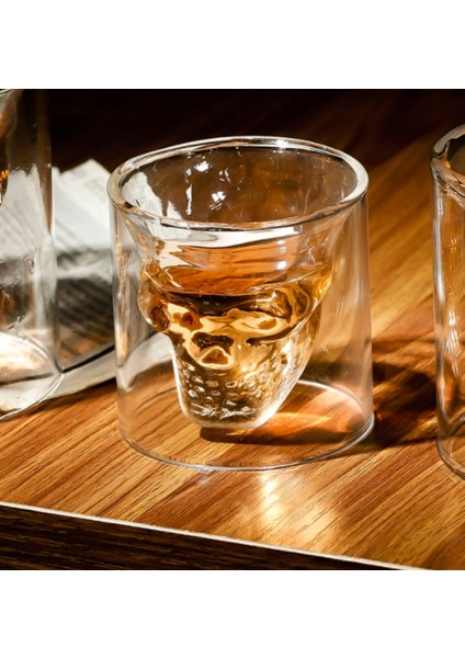 1 Adet 220 ml Çoklu Kapasiteli Çift Şeffaf Kafatası Kahve Fincanı Kristal Cam Viski Vodka Bar Kulübü Bira Şarap Cam | Gravür (Yurt Dışından)