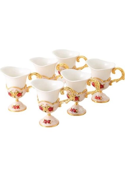 1 Adet 50 ml Retro Seramik ve Metal Shot Fincan Sanat Kolu ile Vodka Viski Sake Shochu Kupası Dekorasyon Şarap Seti Olarak Kullanılabilir | Gravür (Altın) (Yurt Dışından)