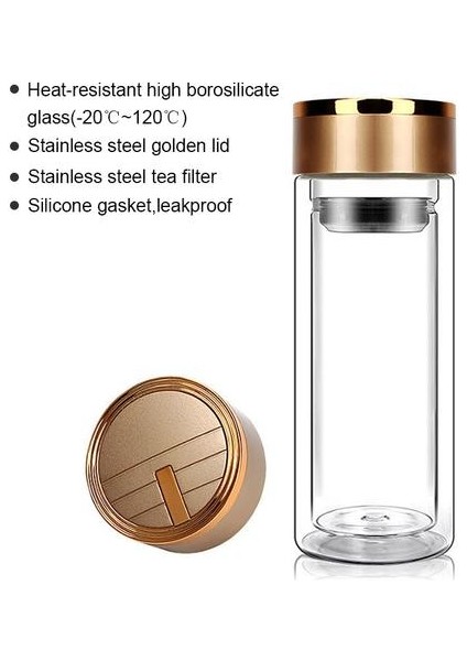 300 ml Su Şişesi Cam Çift Duvar Borosilikat Cam Çay Şişesi ile Demlik Filtre Kolu Çift Katlı Ofis Çay Kupası | Su Şişeleri (Yurt Dışından)