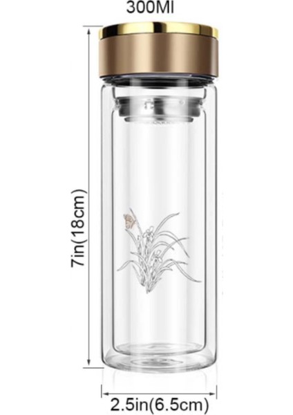 300 ml Su Şişesi Cam Çift Duvar Borosilikat Cam Çay Şişesi ile Demlik Filtre Kolu Çift Katlı Ofis Çay Kupası | Su Şişeleri (Yurt Dışından)