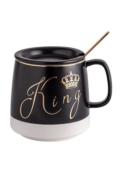 Anahat Kapak Kaşıkla Seramik Kupa, Kupa Yavru Kahve Seramik Kupalar Ofis Kupası Ofis Drinkware Çift Fincan Hediye | Kupalar (Siyah) (Yurt Dışından)