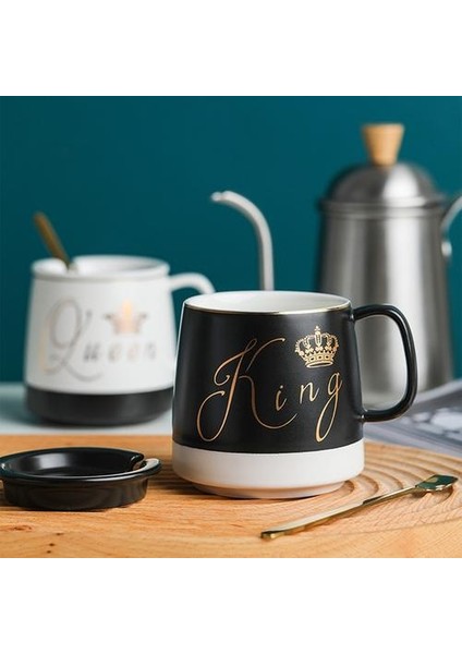 Anahat Kapak Kaşıkla Seramik Kupa, Kupa Yavru Kahve Seramik Kupalar Ofis Kupası Ofis Drinkware Çift Fincan Hediye | Kupalar (Siyah) (Yurt Dışından)
