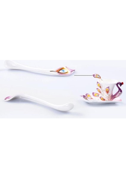 3D Renk Emaye Hayvan Kahve Fincanı Sos ve Kaşık Seti ile Seramik Öğleden Sonra Çay Bardak Porselen Drinkware | Teacups (Mor) (Yurt Dışından)
