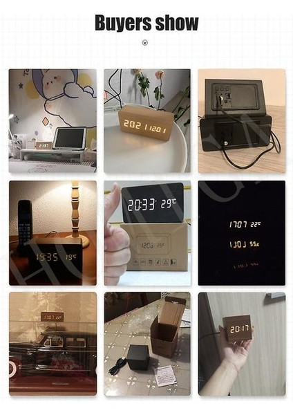 LED Ahşap Çalar Saat Izle Masa Ses Kontrolü Dijital Ahşap Despertador (Siyah Ahşap) (Yurt Dışından)