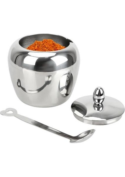 Çeşni Pot Baharat Kavanoz Kapak ve Kaşık Paslanmaz Çelik Elma Şeker Kase Sofra Baharat Konteyner Mutfak Aksesuarları | Şeker ve Amp;krema Tencere (Yurt Dışından)