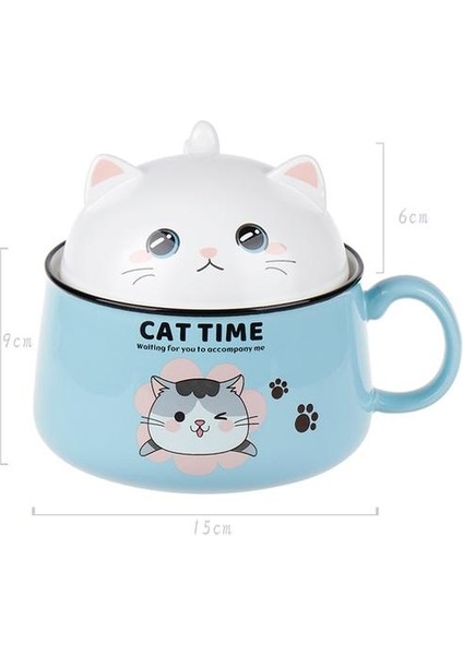 Kedi Noodle Kase Kapak Kupa ile Büyük Kapasiteli Ev Seramik Yurdu Güzel Öğle Yemeği Kutusu 1020 ml Kolu ile Mikrodalga Olabilir | Kaseler (Yurt Dışından)
