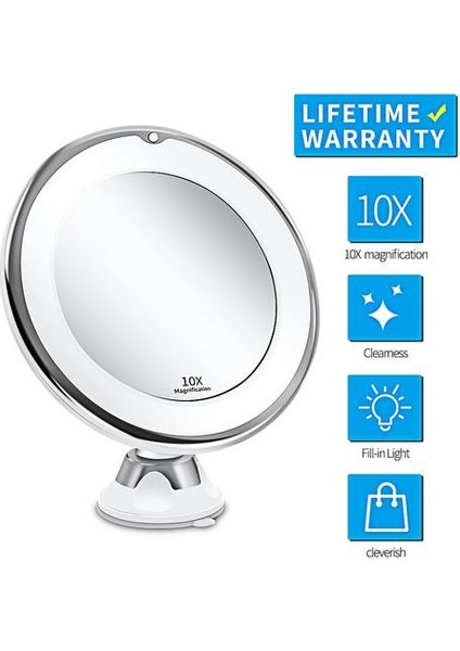 Banyo Aynası 10X Makyaj Vanity Ayna Banyoda LED Işıklı Taşınabilir El Kozmetik Büyütme Işık Aynalar | Banyo Aynaları (Yurt Dışından) fiyatları