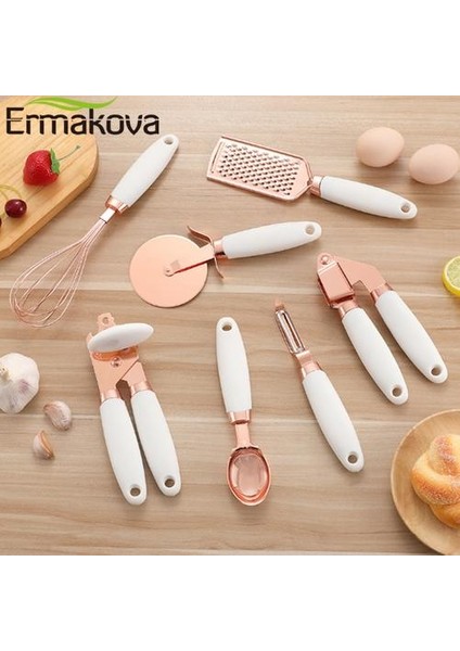 7 Adet Mutfak Gadget Seti Bakır Kaplamalı Paslanmaz Çelik Gereçler Yumuşak Dokunmatik Gül Altın Sarımsak Basın Pizza Kesici | Pişirme Aracı Setleri (Yurt Dışından)
