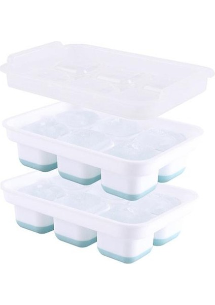 Yaratıcı Viski Buz Topu Kalıp 6 Izgara Kare Buz Kafes Silikon Buz Küpü Tepsiler 2 Kapak Gıda Sınıfı ile Set (20 * 13.5 * 5.4cm) (Yurt Dışından)