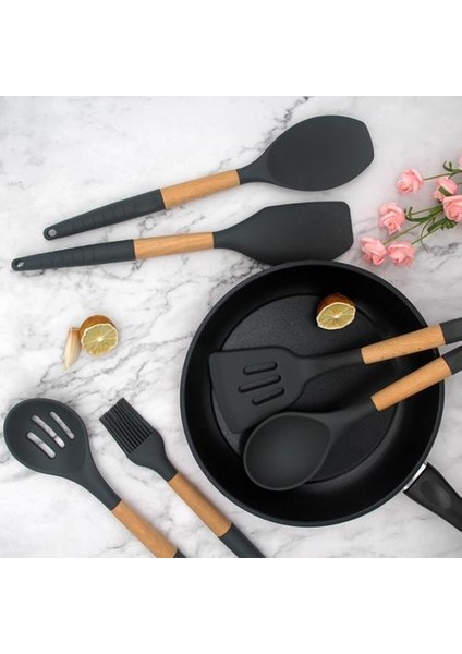 Mutfak Eşyaları Silikon Mutfak 9 Parça Set Kaymaz Kolu Yapışmaz Tencere Pişirme Spatula Mutfak Aracı | Pişirme Aracı Setleri (Yurt Dışından)