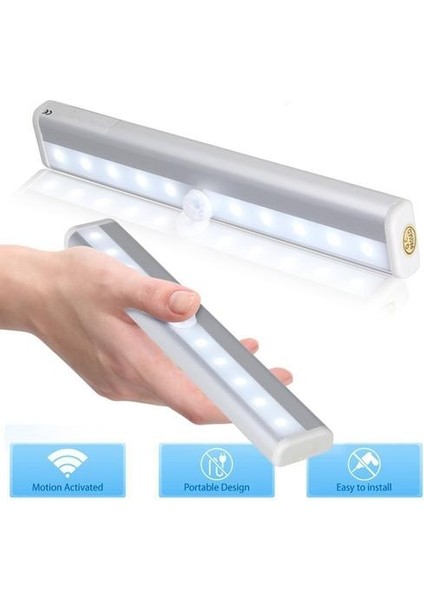 2 W 10LED Akıllı Insan Kızılötesi Sensörü Ücretsiz 4 * Aaa Pil LED Gece Lambası Dolabı Işık Duvar Işık Dolap Işığı (Beyaz Işık) (Yurt Dışından)
