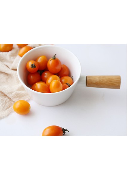 Basit Katı Renk Bambu Kolu Beyaz Porselen Kahvaltı Kase Salata Makarna Kase Meyve Kase Tatlı Kase Çorba Kase Kolu Kase | Kaseler (Yurt Dışından)