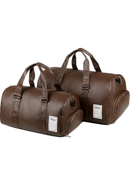 Erkekler / Kadınlar Su Geçirmez Pu Deri Seyahat Çantası Spor Çanta Spor Duffle Omuz Çantası (Kahverengi) (Yurt Dışından)