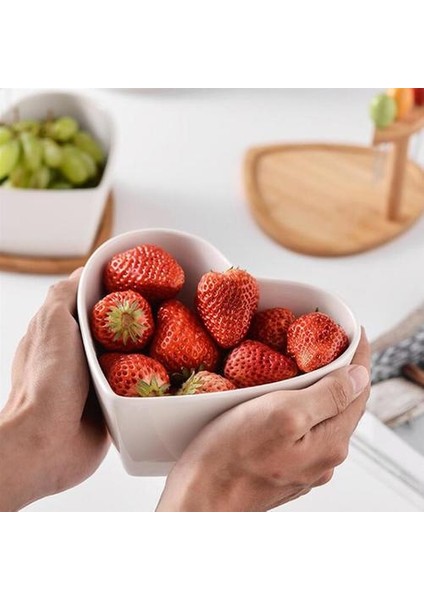 Seramik Kalp Şeklinde Meyve Salatası Kase Snack Tatlı Servis Kase Kahvaltı Tahıl Kase Çatallı Mutfak Aletleri Sofra Takımı | Kaseler (Yurt Dışından) modelleri