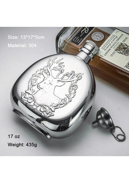 17 Oz 304 Paslanmaz Çelik Hip Şişesi Kabartmalı Stag Desen Küçük Flagon Hediye Paketi 500 ml Taşınabilir Şarap Şişesi | Kalça Şişeleri (Yurt Dışından) fırsatları