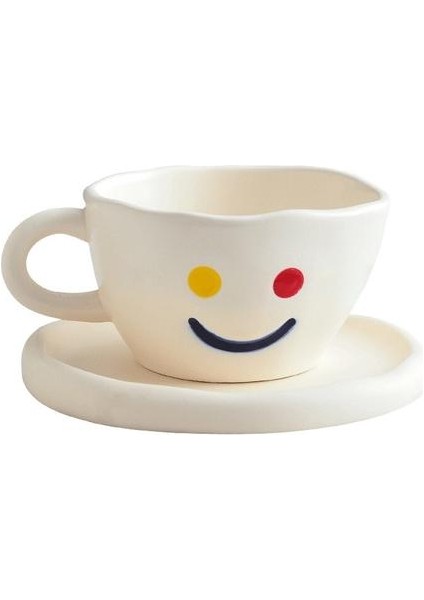 El Yapımı Gülümseme Yüz Kupa ve Plaka Mat Seramik Kahve Fincanı ile Suni Yaratıcı Çay Bardağı Seti Mutfak Drinkware Sevimli Doğum Günü Hediyesi | Kupa ve Amp;tabaklar (Yurt Dışından)