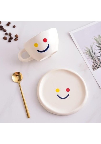 El Yapımı Gülümseme Yüz Kupa ve Plaka Mat Seramik Kahve Fincanı ile Suni Yaratıcı Çay Bardağı Seti Mutfak Drinkware Sevimli Doğum Günü Hediyesi | Kupa ve Amp;tabaklar (Yurt Dışından)