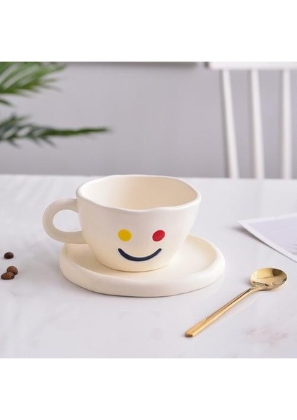 El Yapımı Gülümseme Yüz Kupa ve Plaka Mat Seramik Kahve Fincanı ile Suni Yaratıcı Çay Bardağı Seti Mutfak Drinkware Sevimli Doğum Günü Hediyesi | Kupa ve Amp;tabaklar (Yurt Dışından)