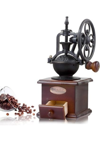 Vintage Kahve Çekirdeği Öğütücü Manuel Retro Ferris Tekerlek El-Krank Rulo Ahşap Kahve Değirmeni (Yurt Dışından)