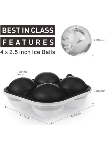 Buz Topu Maker Büyük Küre Kalıp Silikon Buz Küp Tepsileri Viski 2.5 Inç Buz Topu Kalıp Küre Yuvarlak Siyah Kalıp | Dondurma Küvetleri (15.6 * 15.6 * 6.3 Cm, Siyah) (Yurt Dışından)