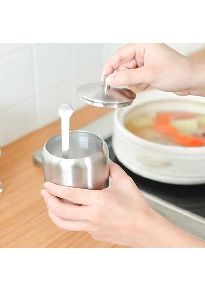 Dayanıklı Paslanmaz Çelik Şeker Kase Ev Çeşni Pot Mutfak Baharat Konteyner Kapak Kaşıkla Küçük Kaşık Kavanoz Gümüş | Şeker ve Amp; Amp;krema Tencere (Yurt Dışından) fırsatları