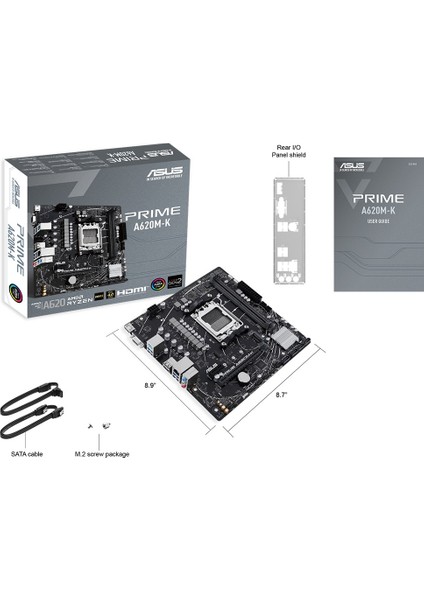 Prıme A620M-K Amd A620 Am5 Ddr5 6400 Hdmı Vga M2 Usb3.2 Aura Rgb Matx (Prıme A620M-K) Anakart