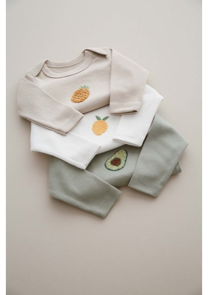 3'lü Nakışlı Çıt Çıtlı Uzun Kollu Body-Zıbın Model 3 modelleri