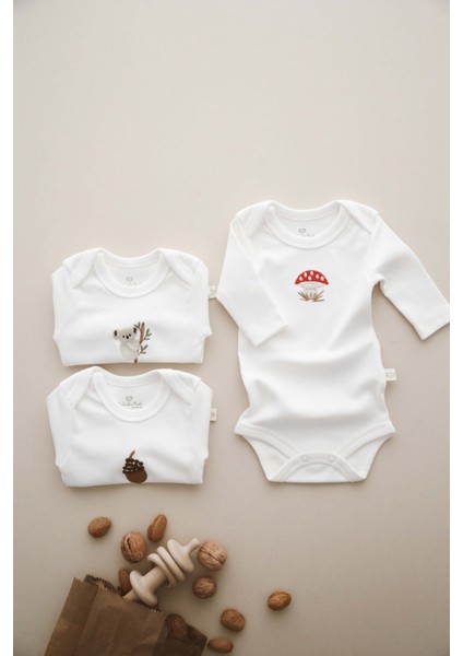 3'lü Nakışlı Çıt Çıtlı Uzun Kollu Body-Zıbın Model 1 fiyatları