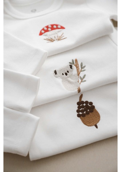 3'lü Nakışlı Çıt Çıtlı Uzun Kollu Body-Zıbın Model 1 modelleri