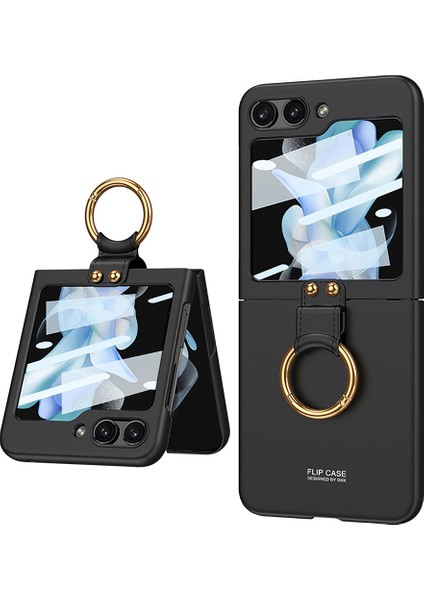 Galaxy Z Flip 5 Kılıf Zore Kıpta Yüzüklü Flip Sert Kapak-Siyah