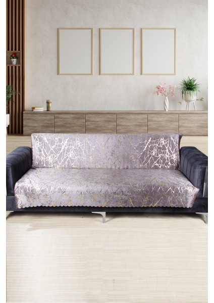 Güzide Gri Koltuk Örtüsü Altın Varaklı Kaymaz Süngerli Çekyat Örtüsü 1 Adet 170X210 cm