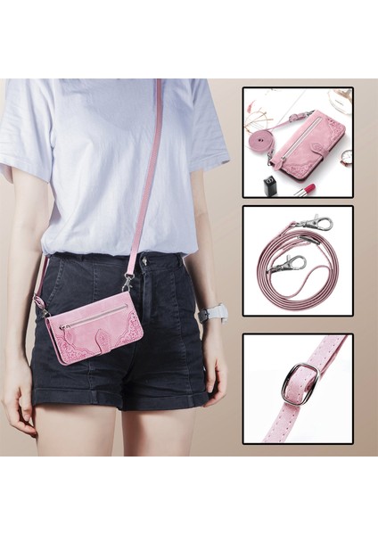 Ile Uyumlu Motorola Moto E20 Fermuarlı Kese Manyetik Kart Tutacağı Bilek Kayışlı Cüzdan Kesesi Motorola Moto E20 (Yurt Dışından)