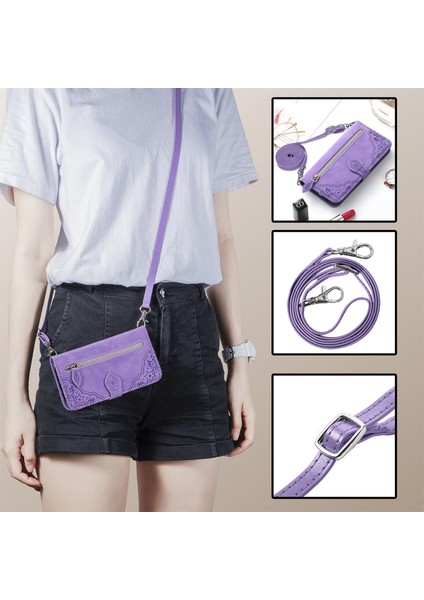 Ile Uyumlu Motorola Moto E20 Fermuarlı Kese Manyetik Kart Tutacağı Bilek Kayışlı Cüzdan Kesesi Motorola Moto E20 (Yurt Dışından)