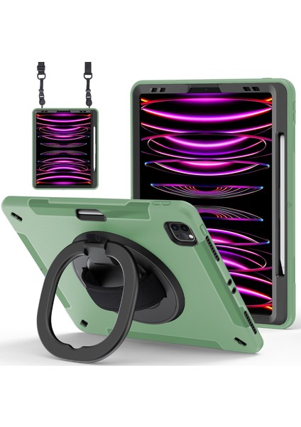 Apple iPad Pro 12.9 Pc+Tpu Tablet Kılıfı, Kalem Yuvası ile Kickstand Cover, Strap (Yurt Dışından)