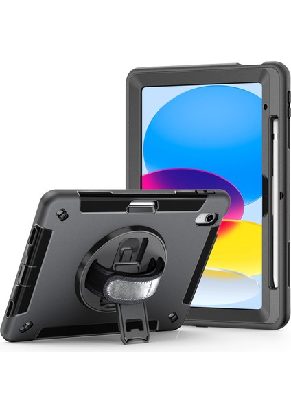 Apple iPad 10.9 (2022) Kickstand Case Tpu+Pc Pu Kayışlı, Kalem Yuvası ile Şok Geçirmez Anti-Damla Tablet Kapağı (Yurt Dışından)