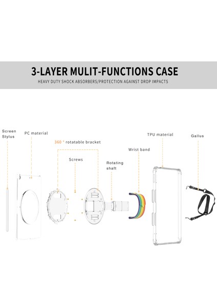 Apple iPad 10.2 (2021) / (2020) / (2019) Döner Kayış Kickstand Tablet Kasası Tpu+Pc Tablet Kapağı (Yurt Dışından)