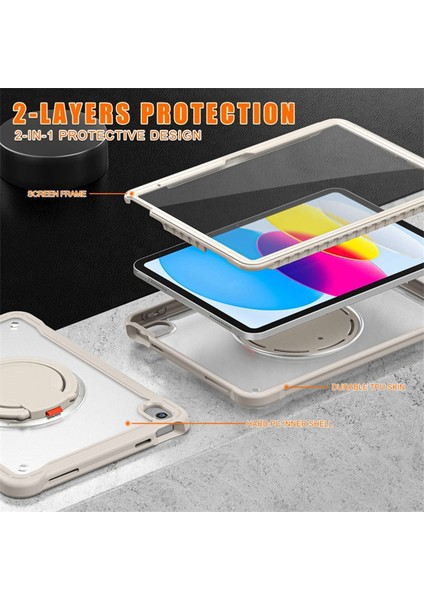 Apple iPad 10.9 (2022) 360 Derece Dönen Kickstand Pc+Tpu Kapak Şok Geçirmez Taşınabilir Tablet Kutusu (Yurt Dışından)