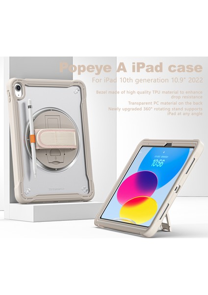 Apple iPad 10.9 (2022) Döner Kayış Tpu+Pc Tablet Kapağı Kickstand Tablet Kasası (Yurt Dışından) fiyatları
