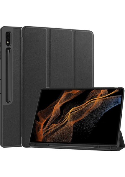 Samsung Galaxy Tab S9 Ultra Akıllı Tablet Kılıfı, Kalem Yuvalı Pu Deri Üç Katlı Stand Kapağı (Yurt Dışından)