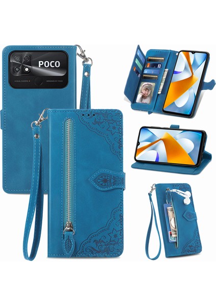 Ile Uyumlu Xiaomi Poco C40 Fermuarlı Kese Manyetik Kart Tutacağı Bilek Kayışlı Cüzdan Kesesi Xiaomi Poco C40 (Yurt Dışından)