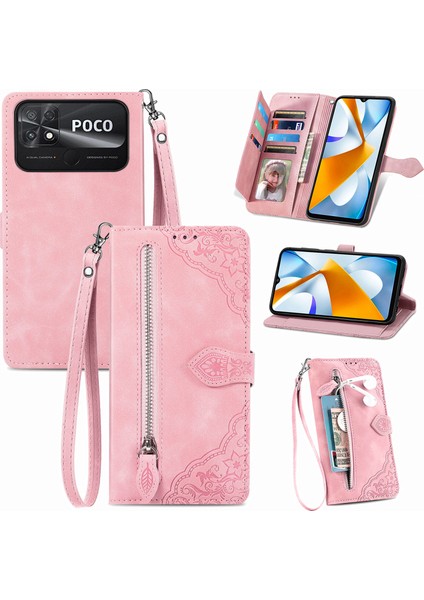 Ile Uyumlu Xiaomi Poco C40 Fermuarlı Kese Manyetik Kart Tutacağı Bilek Kayışlı Cüzdan Kesesi Xiaomi Poco C40 (Yurt Dışından)