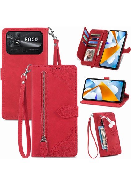 Ile Uyumlu Xiaomi Poco C40 Fermuarlı Kese Manyetik Kart Tutacağı Bilek Kayışlı Cüzdan Kesesi Xiaomi Poco C40 (Yurt Dışından)