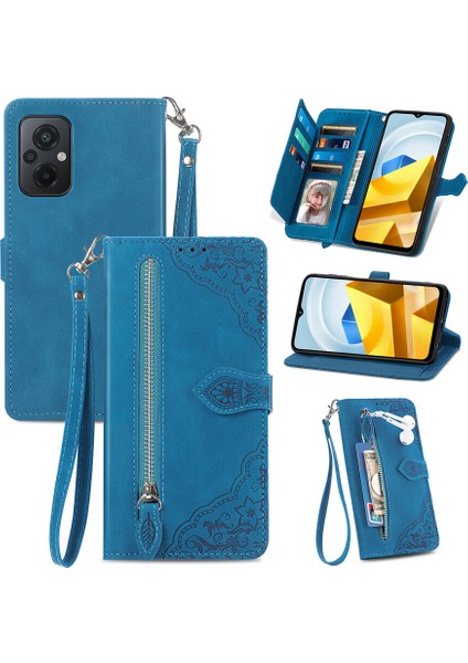 Ile Uyumlu Xiaomi Poco M5 Fermuarlı Kese Manyetik Kart Tutacağı Bilek Kayışlı Cüzdan Kesesi Xiaomi Poco M5 (Yurt Dışından) fiyatları