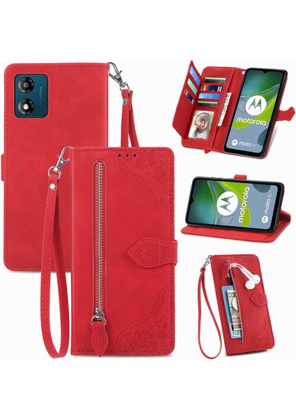 Ile Uyumlu Motorola Moto E13 Fermuarlı Kese Manyetik Kart Tutacağı Bilek Kayışlı Cüzdan Kesesi Motorola Moto E13 (Yurt Dışından) fiyatları