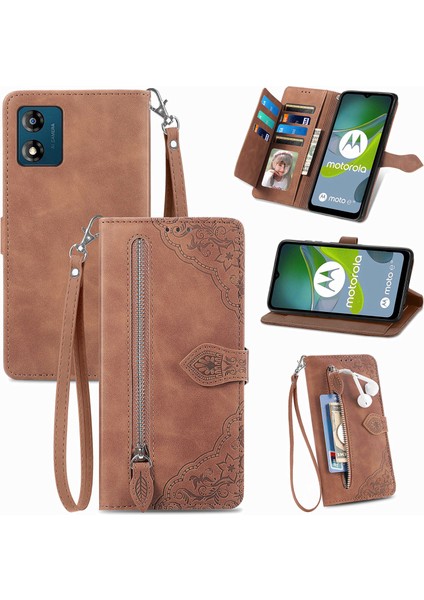 Ile Uyumlu Motorola Moto E13 Fermuarlı Kese Manyetik Kart Tutacağı Bilek Kayışlı Cüzdan Kesesi Motorola Moto E13 (Yurt Dışından) fiyatları