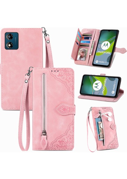 Ile Uyumlu Motorola Moto E13 Fermuarlı Kese Manyetik Kart Tutacağı Bilek Kayışlı Cüzdan Kesesi Motorola Moto E13 (Yurt Dışından) fiyatları