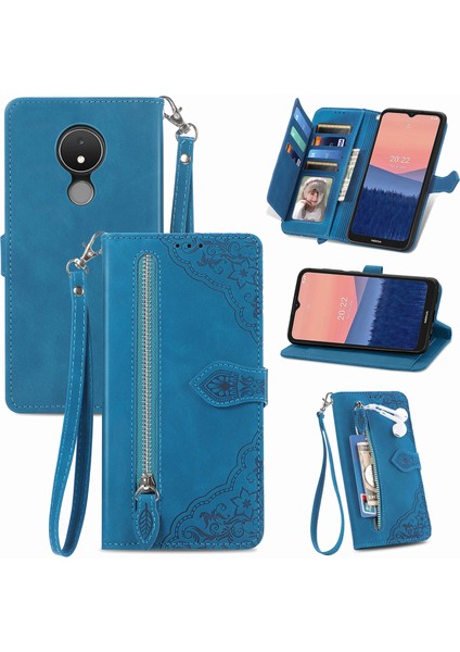 Ile Uyumlu Nokia C21 Fermuarlı Kese Manyetik Kart Tutacağı Bilek Kayışlı Cüzdan Kesesi Nokia C21 (Yurt Dışından) modelleri